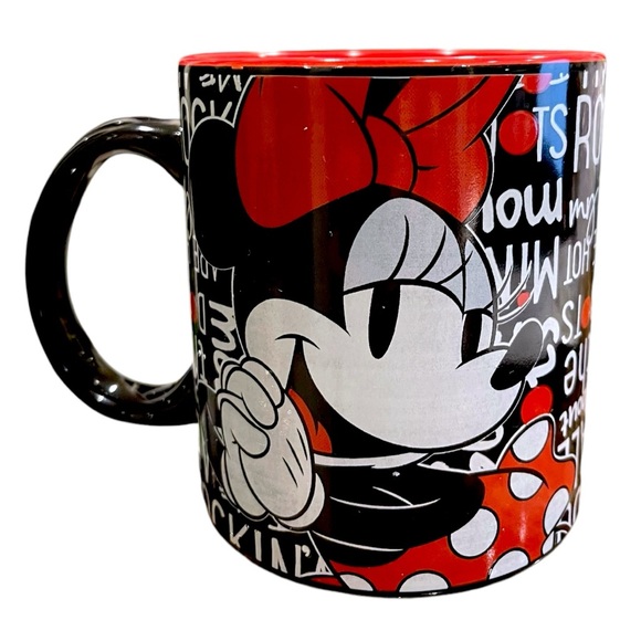 Disney Large Black & Red Minnie Mouse Typographic Ceramic Mug 20 oz. - Picture 2 of 9